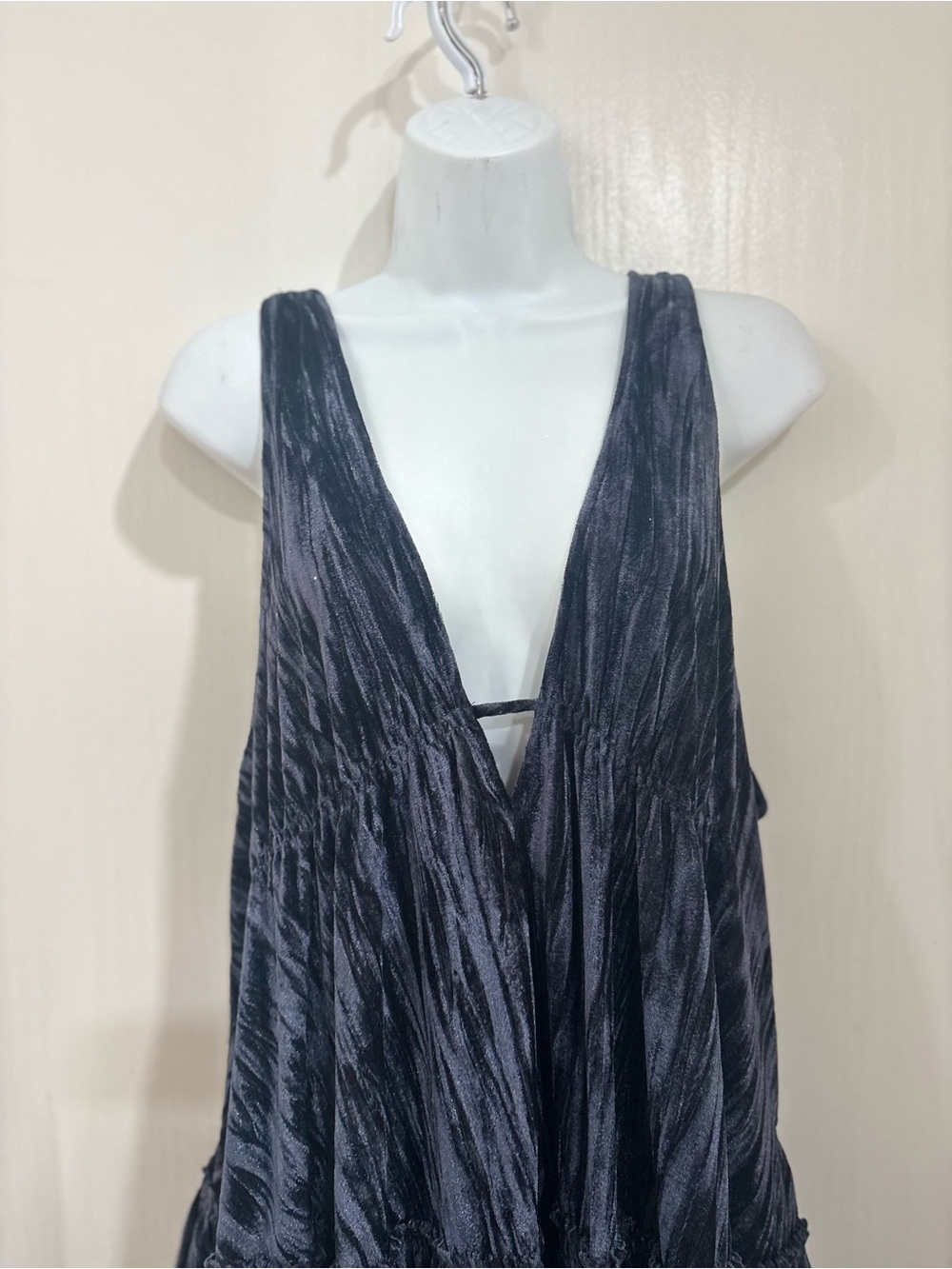 Free People Blue bohemian Plunging Ruffle Tiered Mini Dress - Picture 2 of 6